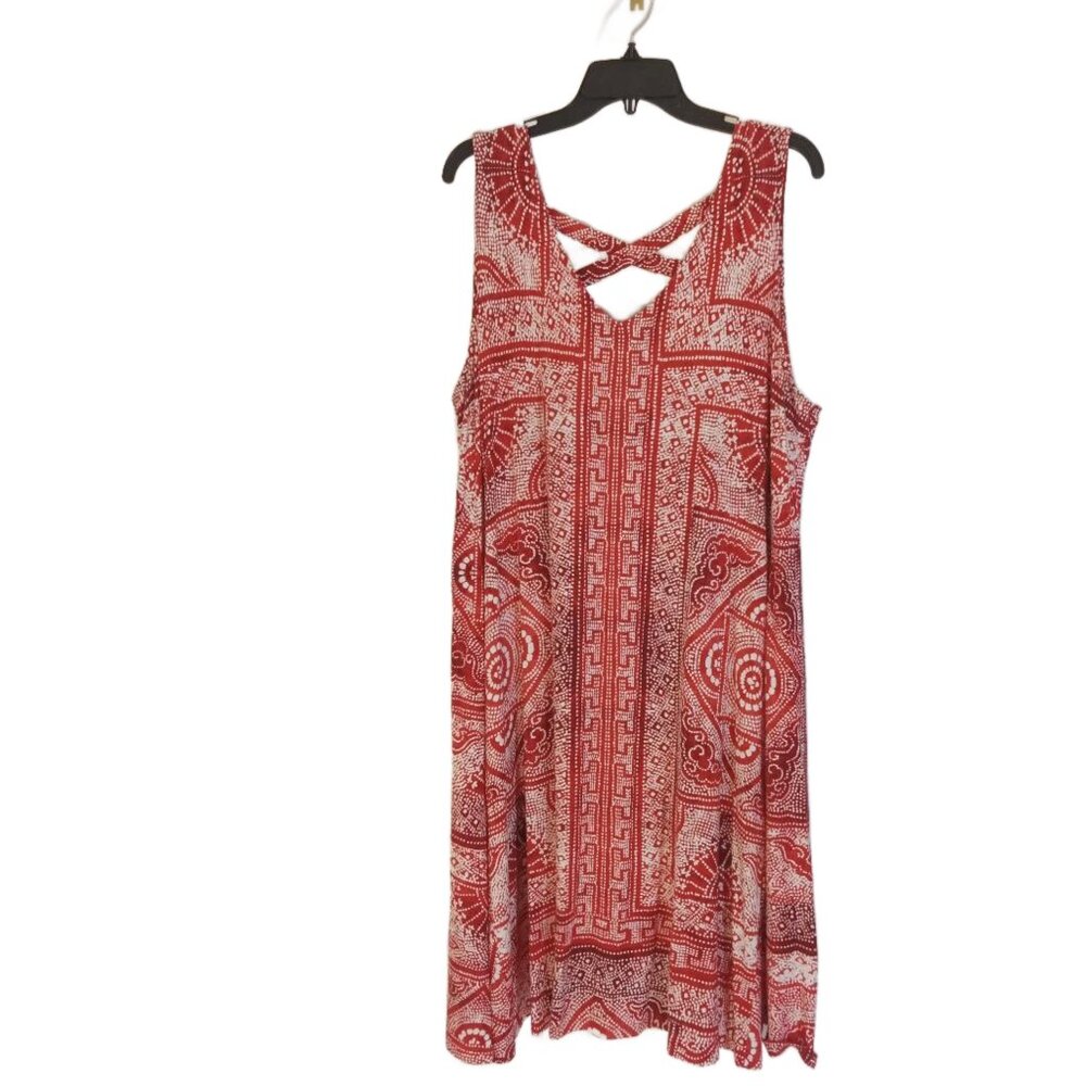 Style And Co Summer Dress Women's Size 2X Red White Peep Hole Back Fit Flare